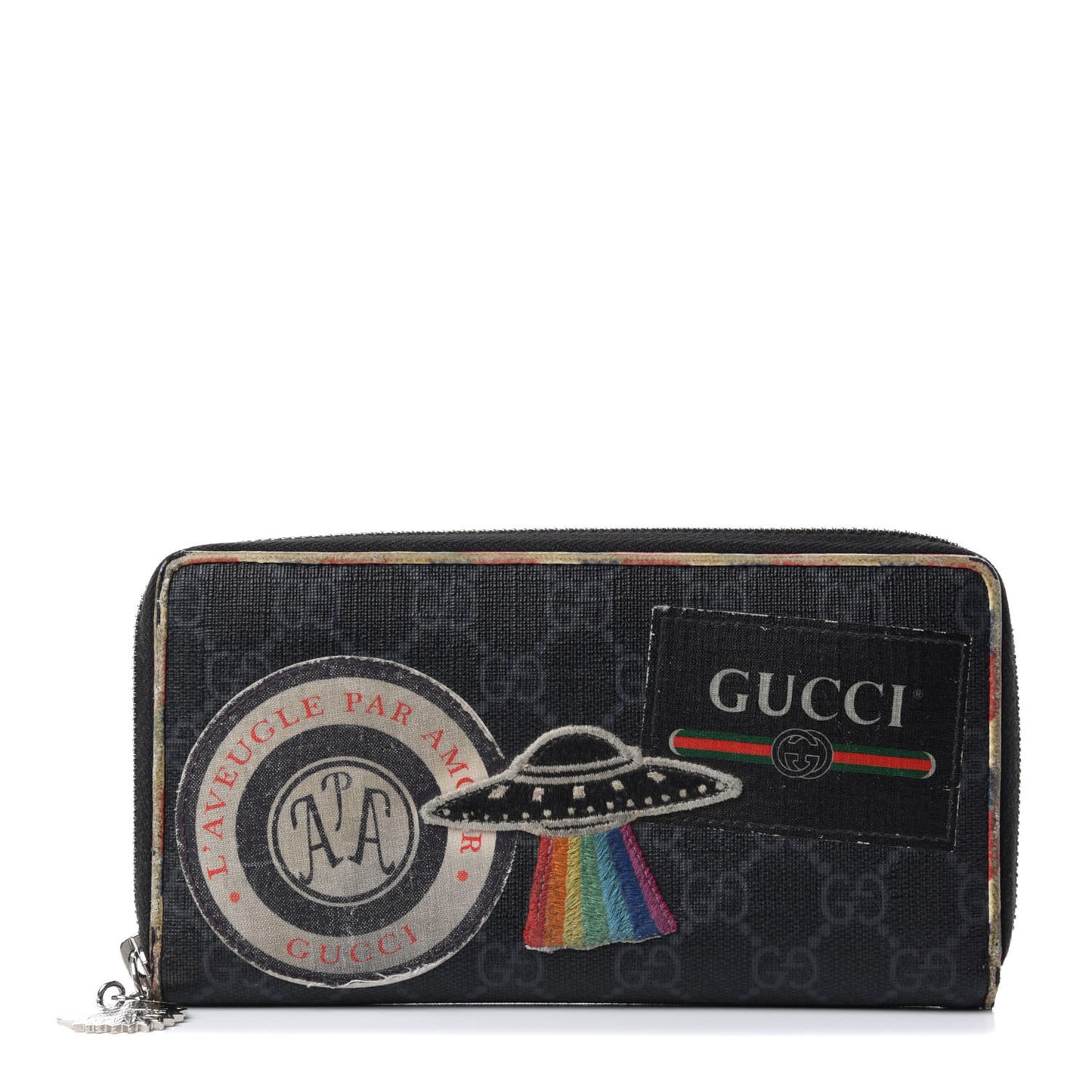 GG Supreme Monogram Night Courrier Embroidered Zip Around Wallet