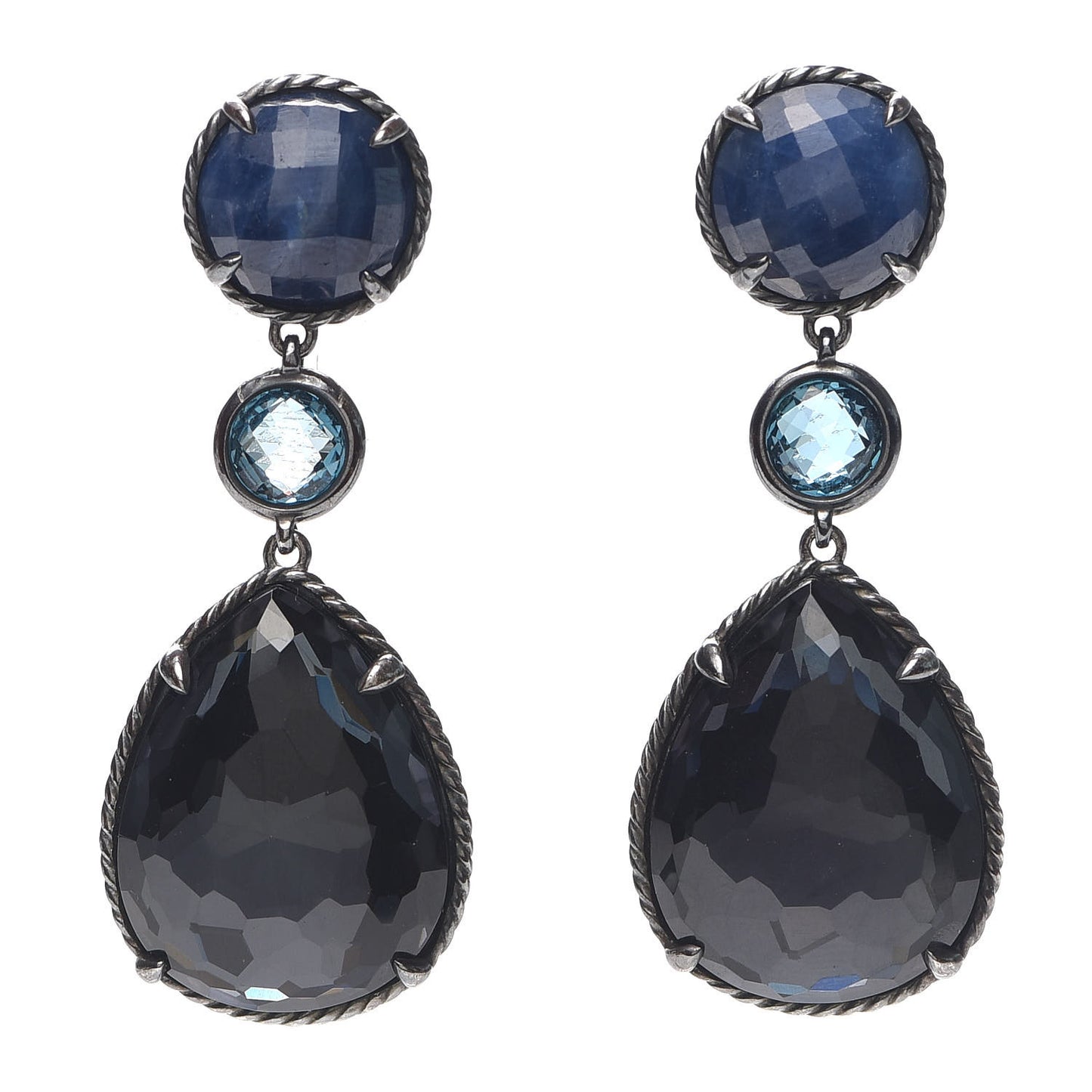 Sterling Silver Sapphire Hampton Blue Topaz Black Orchid Chatelaine Triple Drop Earrings