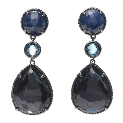 David Yurman Sterling Silver Sapphire Hampton Blue Topaz Black Orchid Chatelaine Triple Drop Earrings 1 of 4