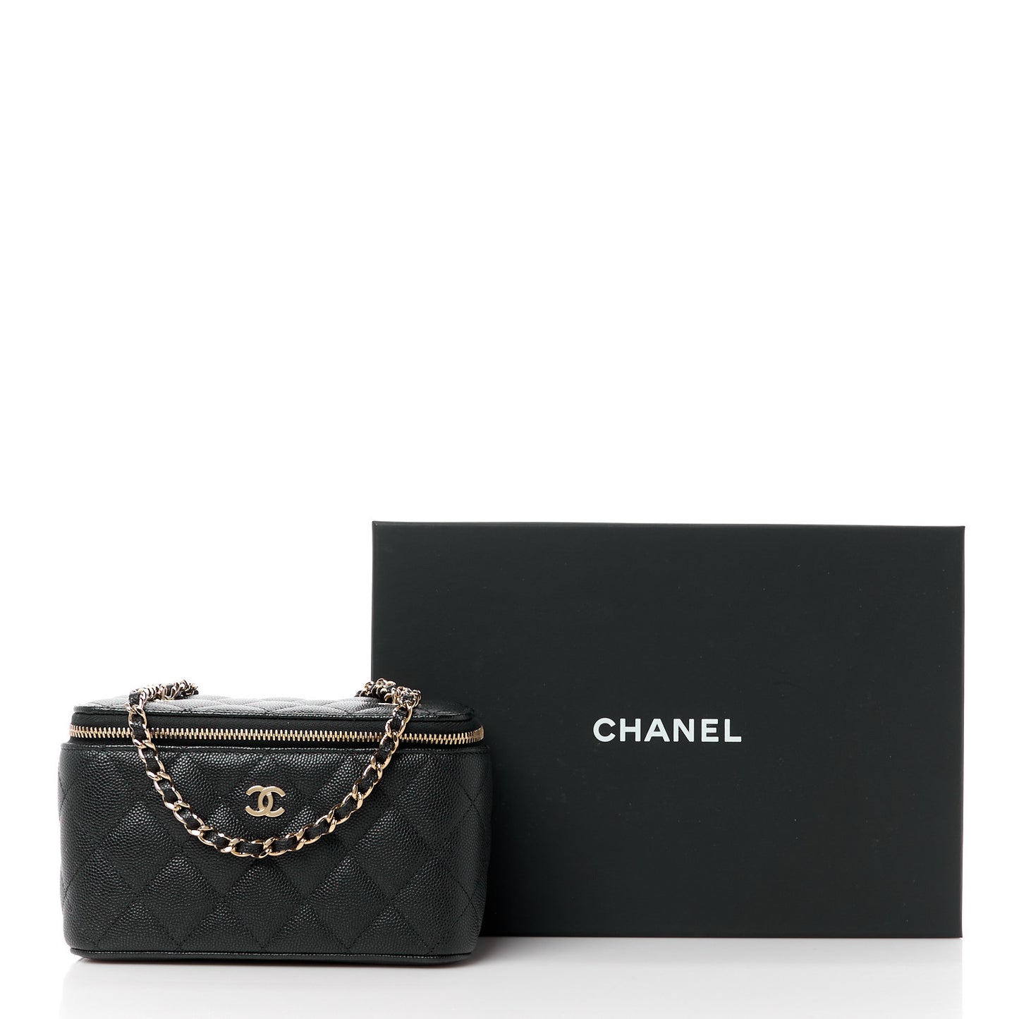 Caviar Quilted Small Vanity Case With Chain Black