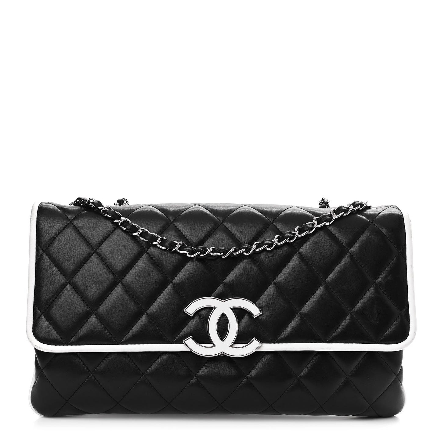 Lambskin Quilted Flap Black White