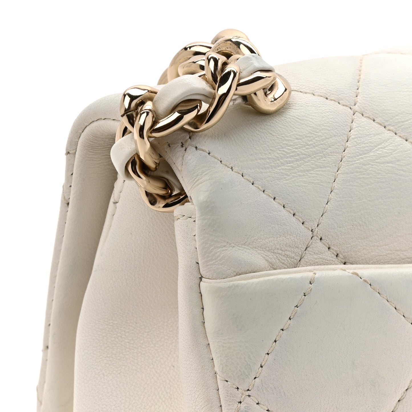 Lambskin Quilted Resin Bi-Color Chain Flap Bag White
