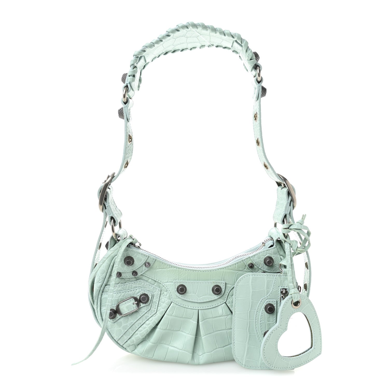 Balenciaga Extra Supple Calfskin Crocodile Embossed Le Cagole Shoulder Bag XS Green Acqua 1 of 10