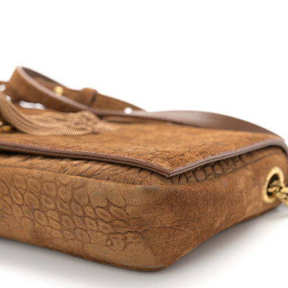 Saint Laurent Crocodile Embossed Suede Monogram Tassel Kate 99 Tan 9 of 11