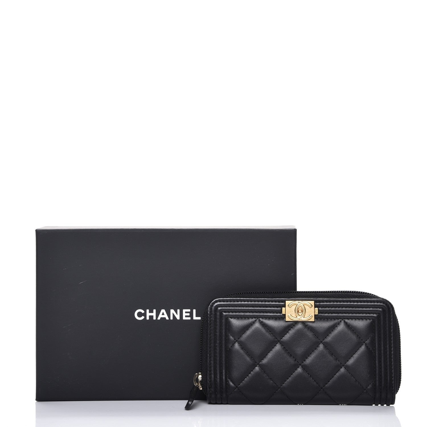 Chanel Lambskin Quilted Small Boy Zip Around Wallet Black 9 of 9