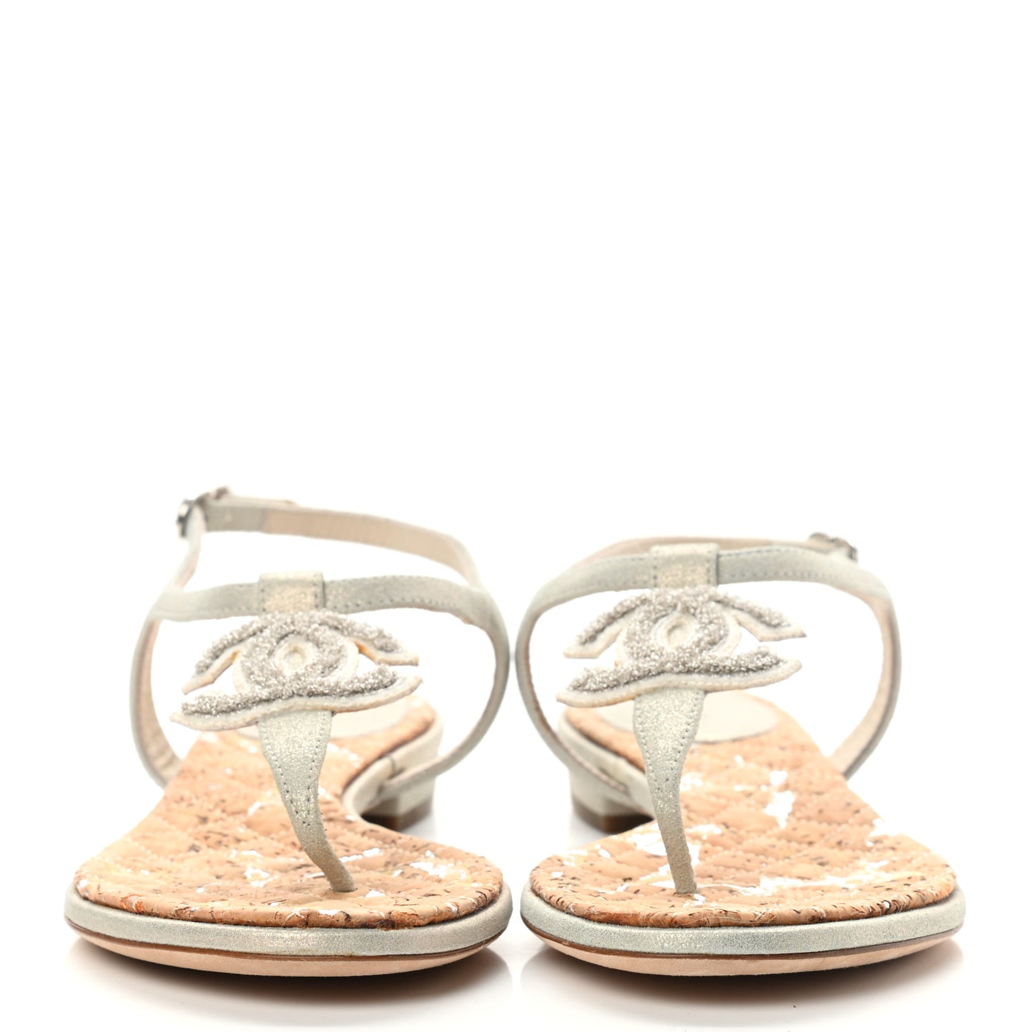 Metallic Suede Cork CC Thong Sandals 36.5 Silver
