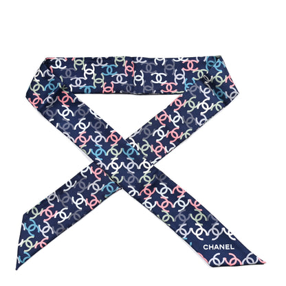 Chanel Silk CC Slim Bandeau Scarf Navy Multicolor 1 of 3
