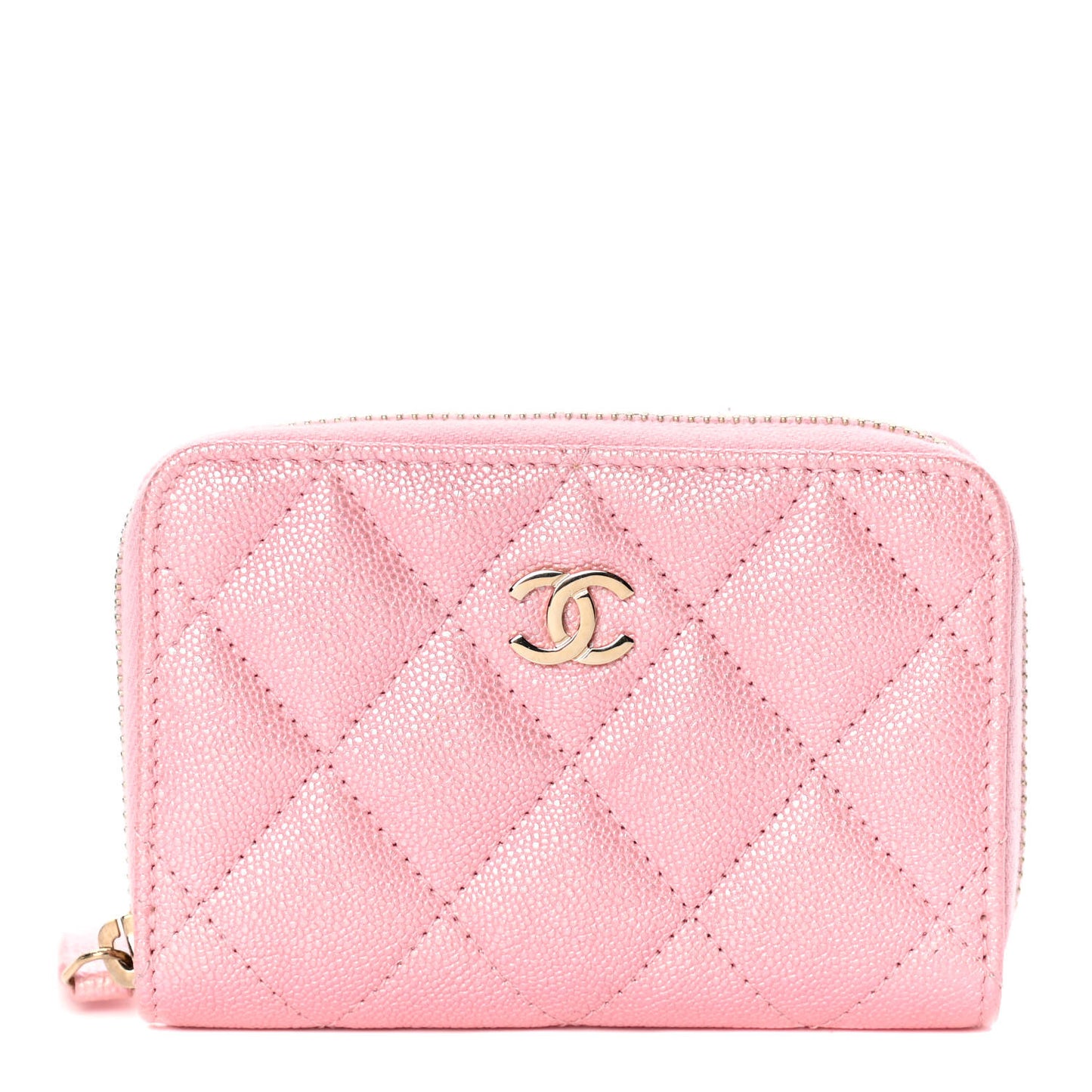 Iridescent Caviar Quilted Zip Coin Purse Pink