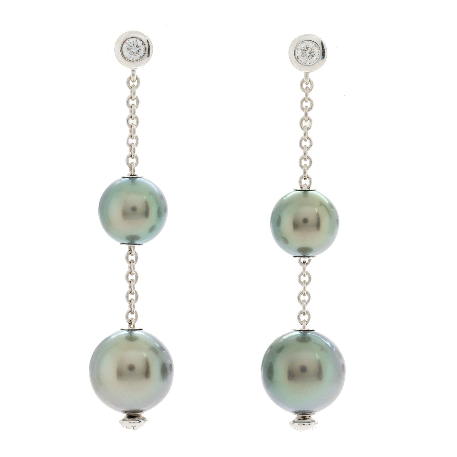 Mikimoto 18K White Gold Diamond Black South Sea Pearl 8-10mm Pearls in Motion Earrings 1 of 4