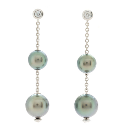 Mikimoto 18K White Gold Diamond Black South Sea Pearl 8-10mm Pearls in Motion Earrings 1 of 4