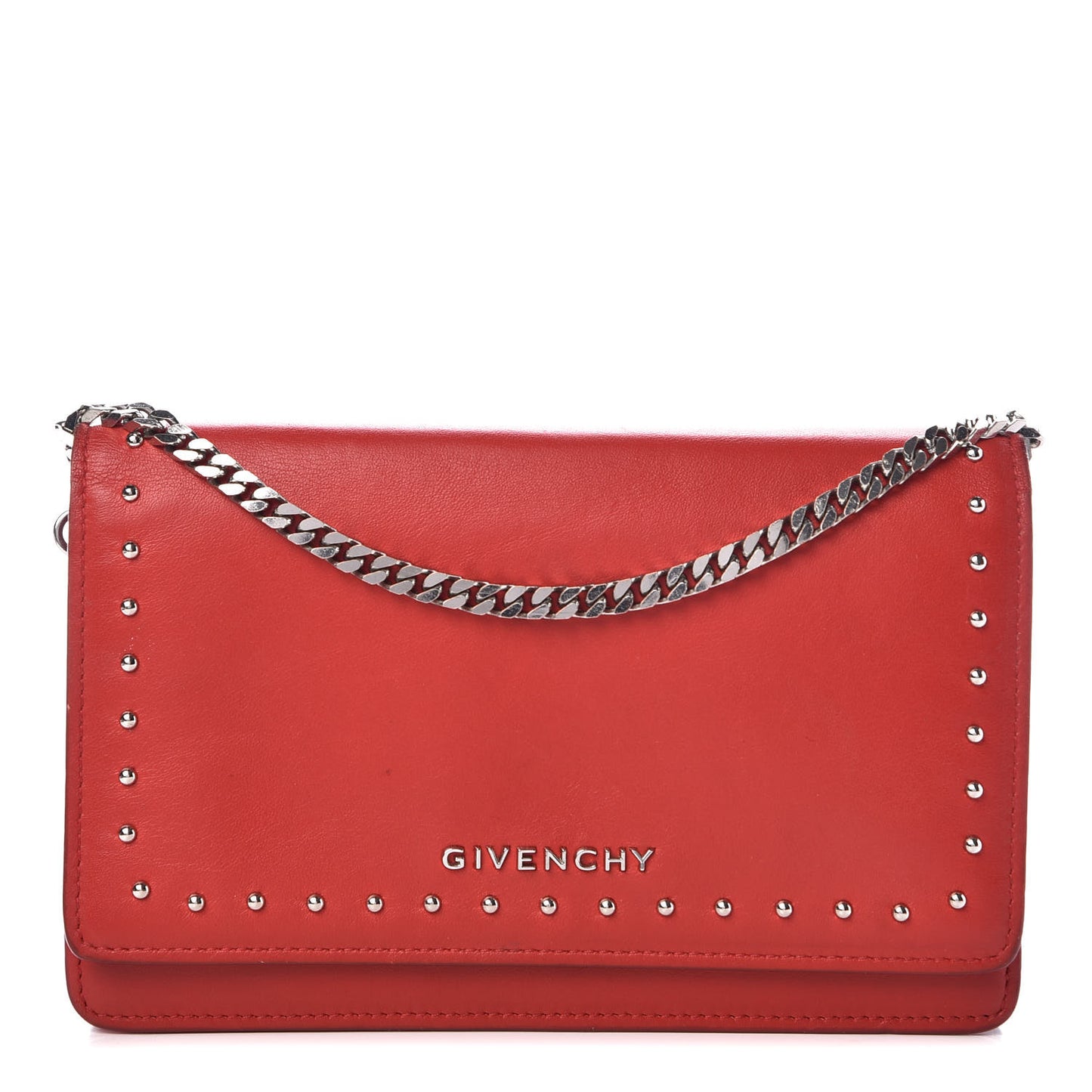 Calfskin Studded Pandora Chain Wallet Medium Red