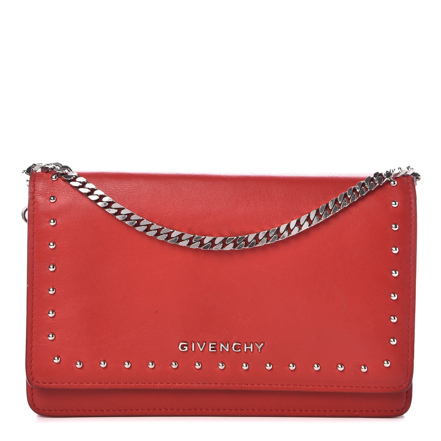 Givenchy Calfskin Studded Pandora Chain Wallet Medium Red 1 of 13