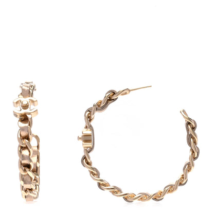 Chanel Metal Lambskin CC Turnlock Chain Hoop Earrings Matte Gold 1 of 4