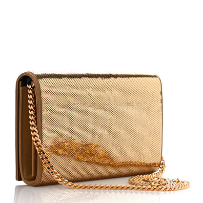 Saint Laurent Sequin Monogram Chain Wallet Gold 3 of 11