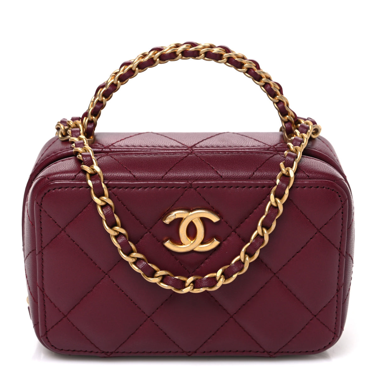 Chanel Lambskin Quilted Top Handle Mini Vanity Case Burgundy 1 of 10