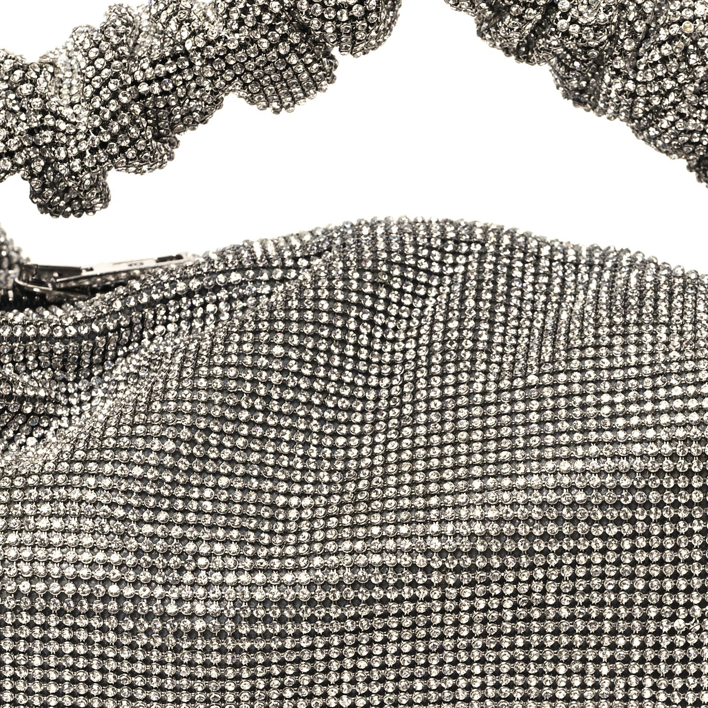 Mesh Crystal Rhinestone Mini Scrunchie Clutch Black Silver