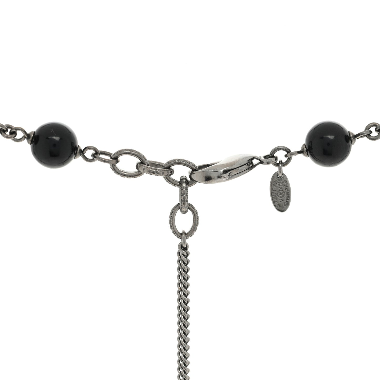 Ruthenium Enamel Beaded CC Long Necklace Black
