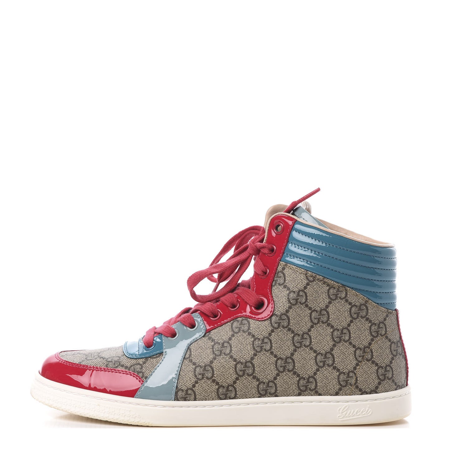 GG Supreme Monogram Patent Womens High Top Sneakers 40 Beige Pink Fuchsia Cyan