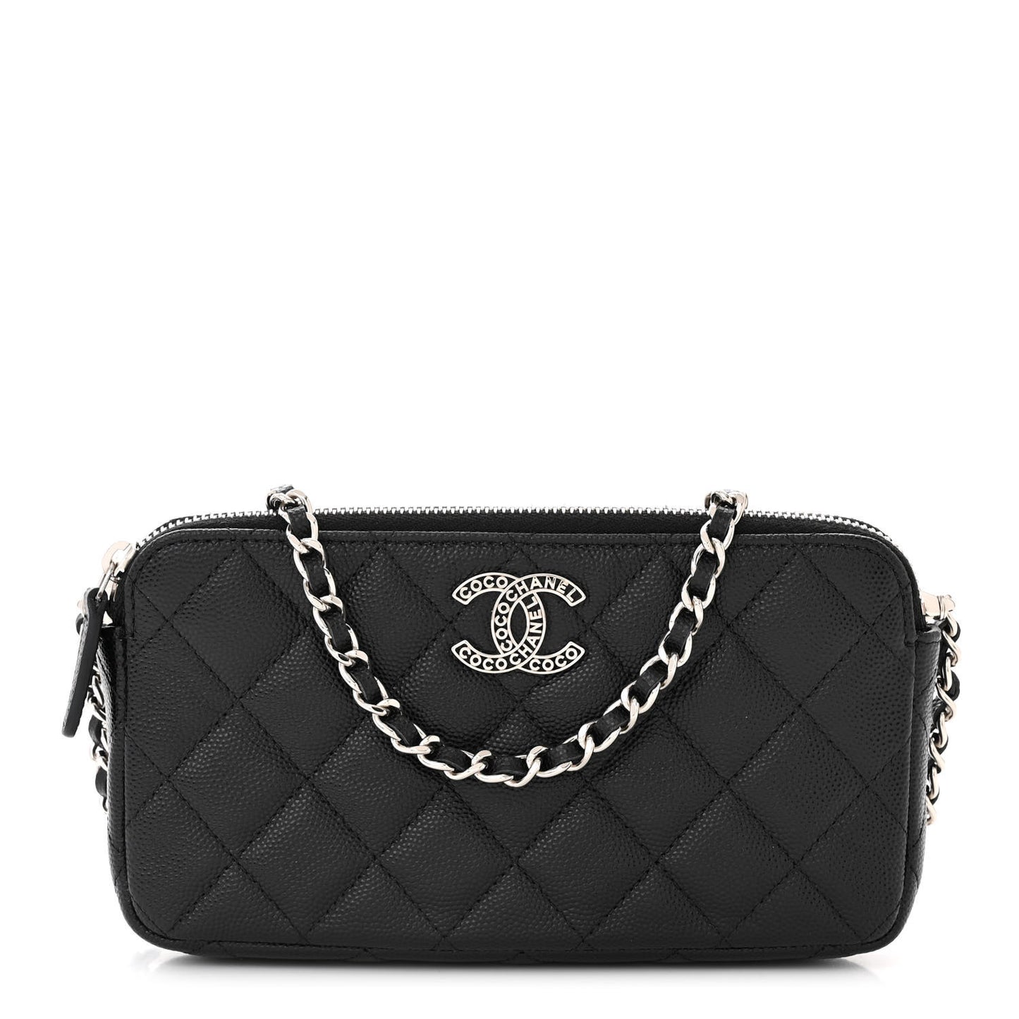 Caviar Quilted Logo Small Clutch With Chain Black