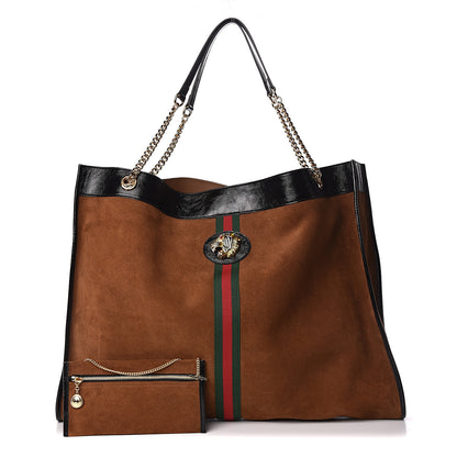Gucci Suede Patent Maxi Rajah Chain Tote Nocciola Black 1 of 12
