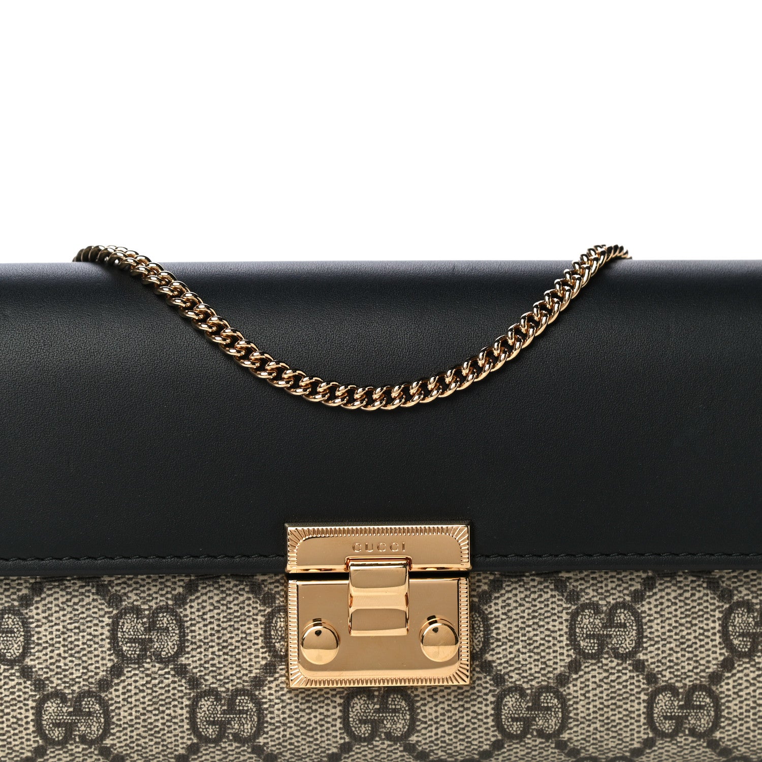 Gucci GG Supreme Monogram Moon Calfskin Padlock Continental Chain Wallet Beige Ebony Black 8 of 14