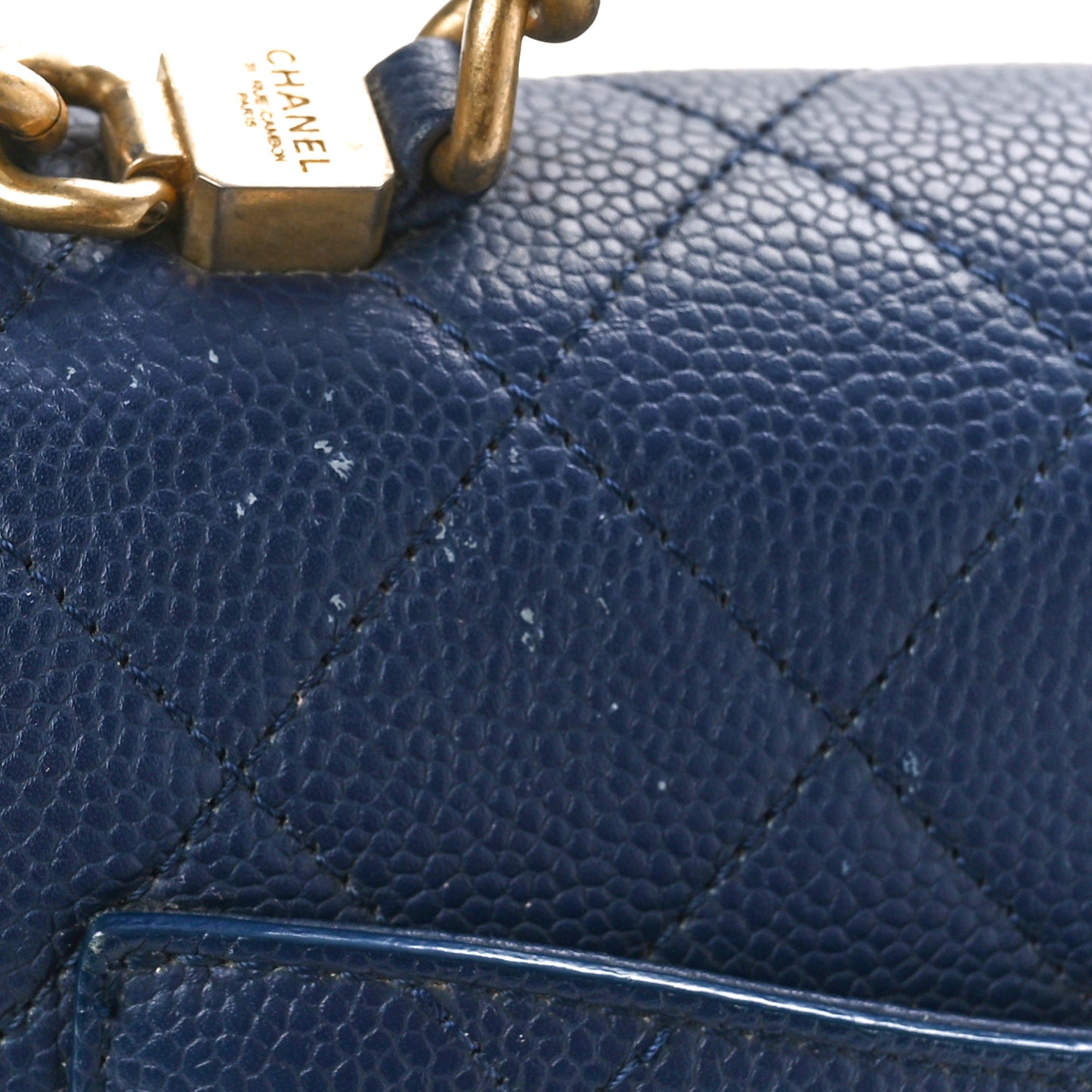 Caviar Diamond Stitched Small Top Handle Flap Blue