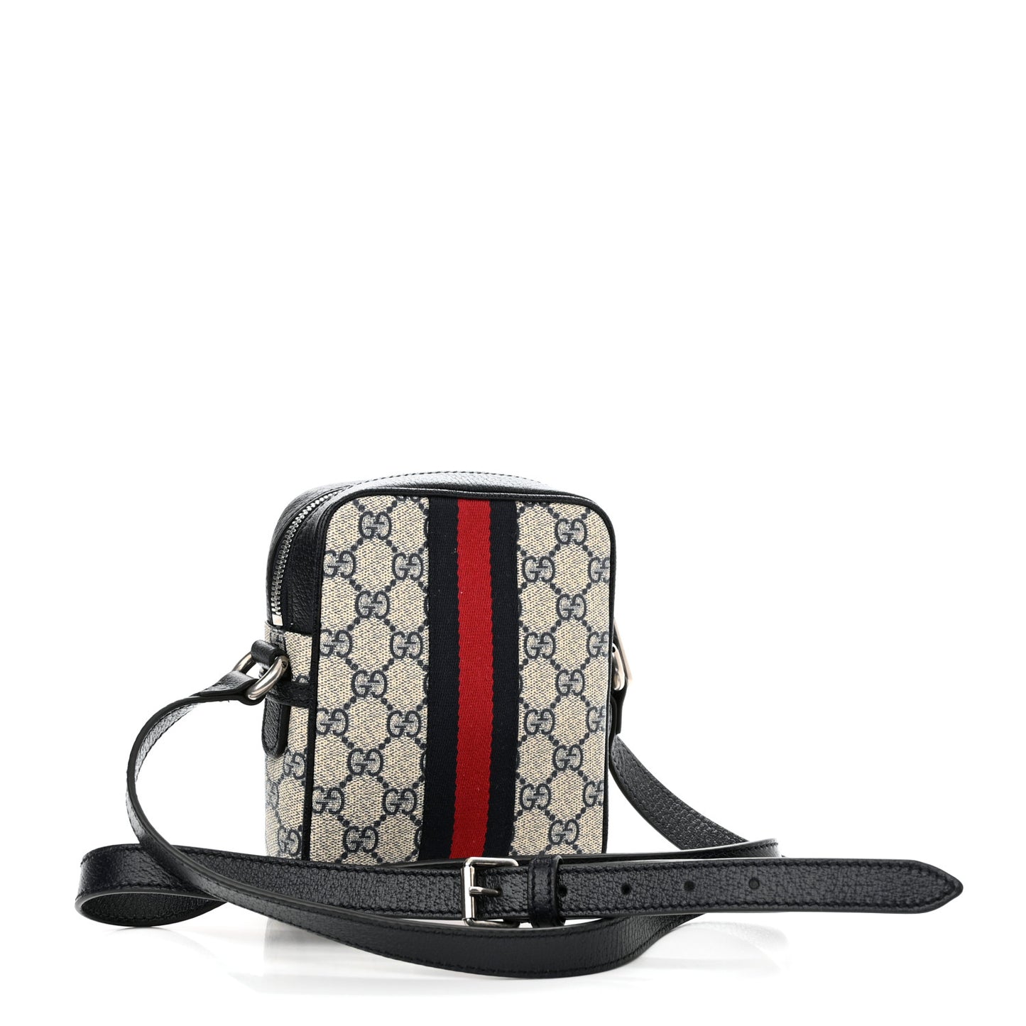 GG Supreme Monogram Textured Calfskin Web Mini Ophidia Messenger Beige Blue