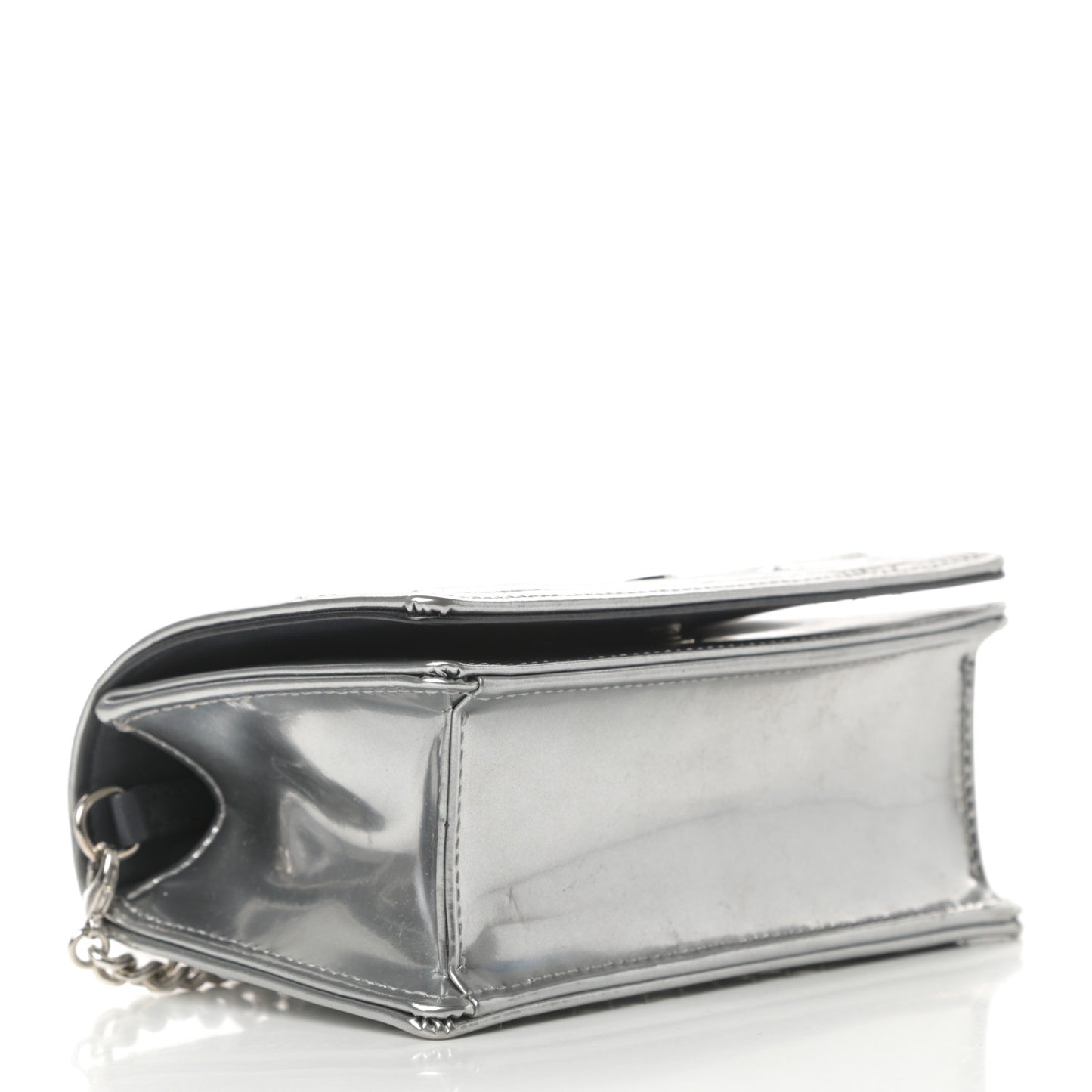 Metallic Patent Micro-Cannage Baby Diorama Flap Bag Silver