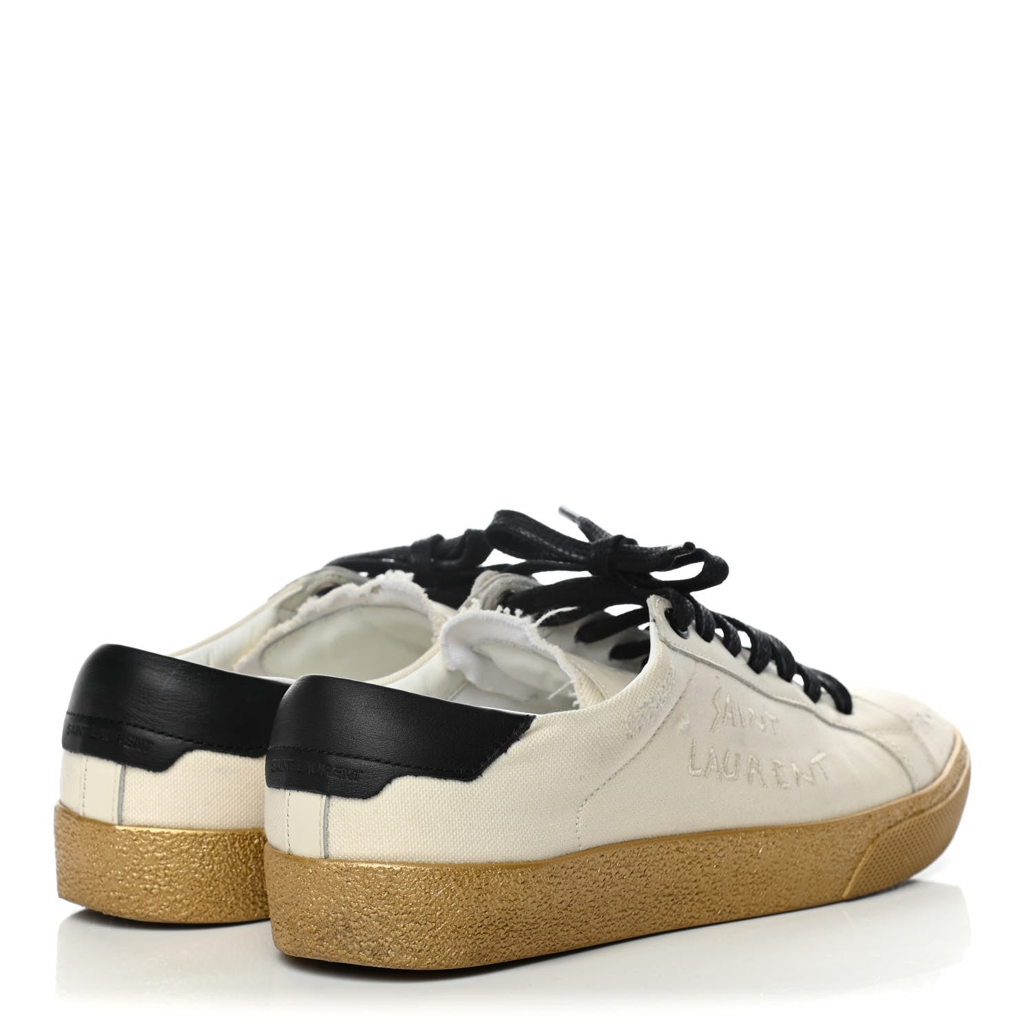 Saint Laurent Distressed Canvas Embroidered Court Classic Sneakers 36 White Black 4 of 9
