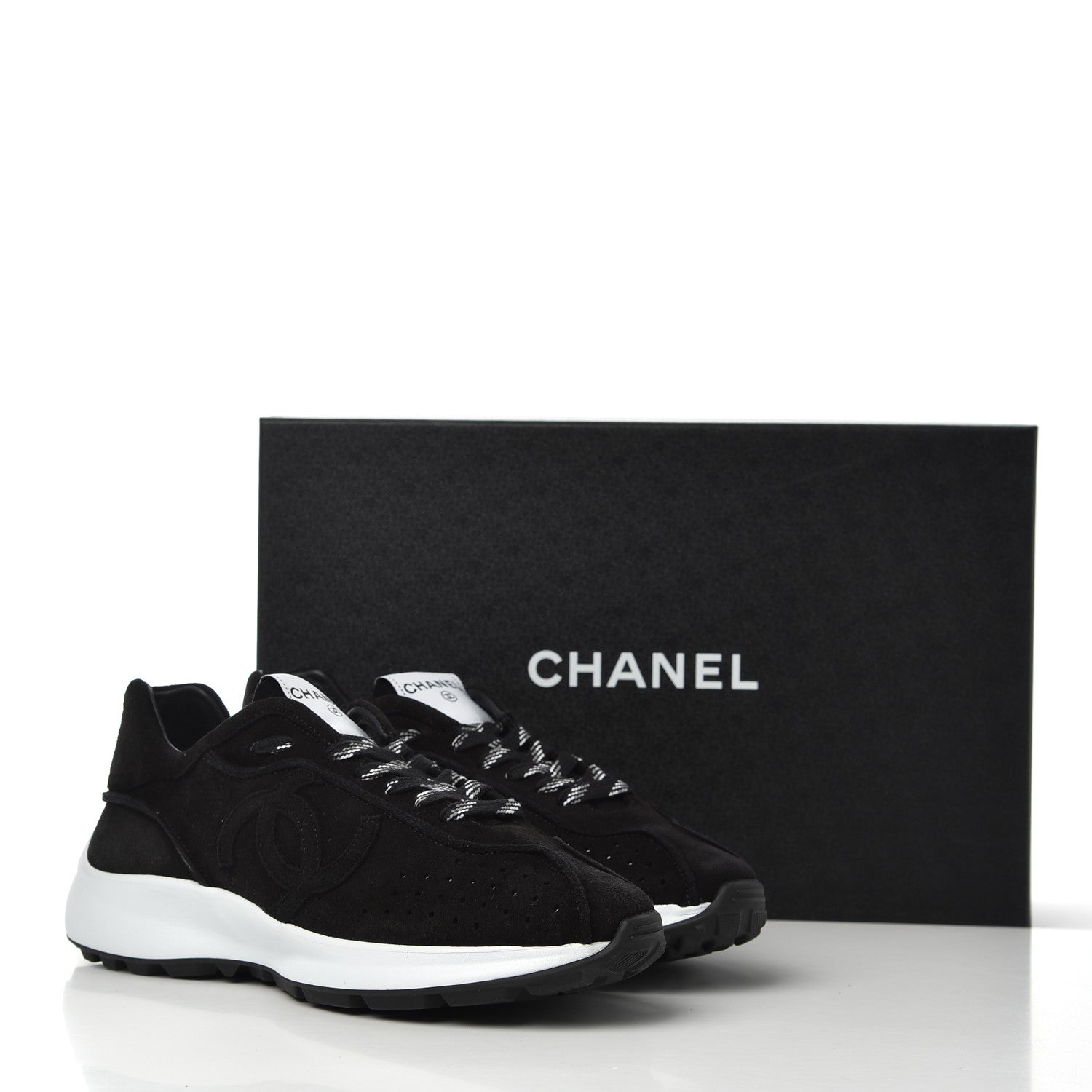 Chanel Suede Goatskin CC Sneakers 39.5 Black 9 of 9