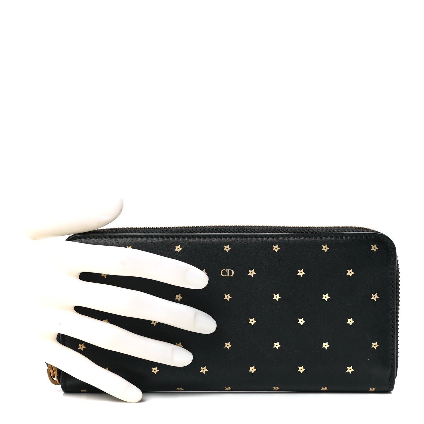 Calfskin Stars Voyageur Zip Around Wallet Black