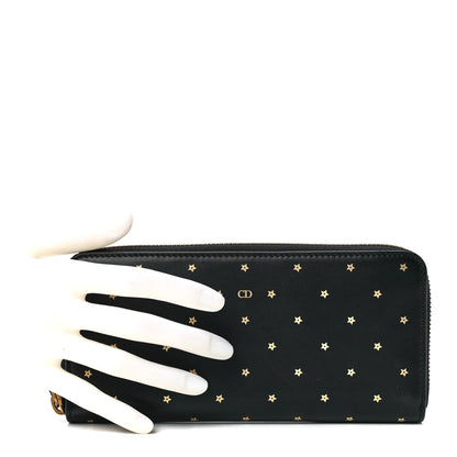 Christian Dior Calfskin Stars Voyageur Zip Around Wallet Black 2 of 13