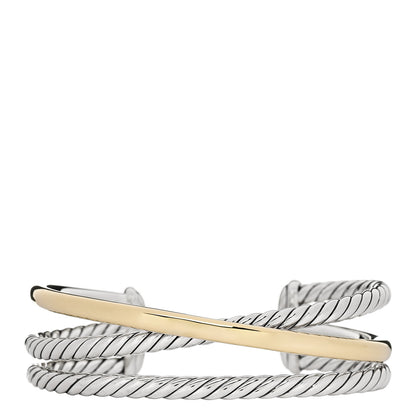 David Yurman Sterling Silver 14K Yellow Gold 19mm Bold Three Row Crossover Cuff Bracelet 1 of 4