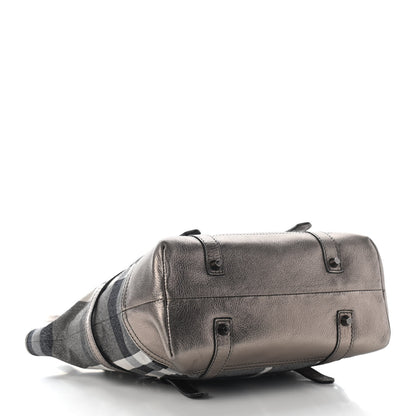 Burberry Metallic Calfskin House Check Tote Pewter 4 of 8