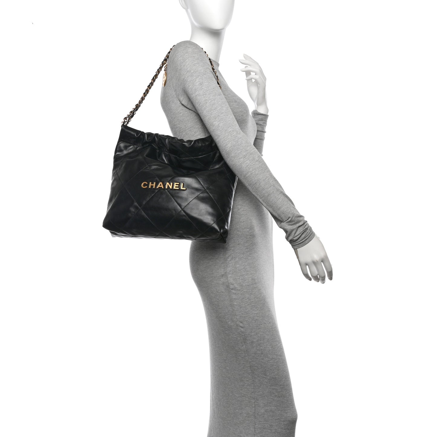 Shiny Calfskin Quilted Small Chanel 22 Black