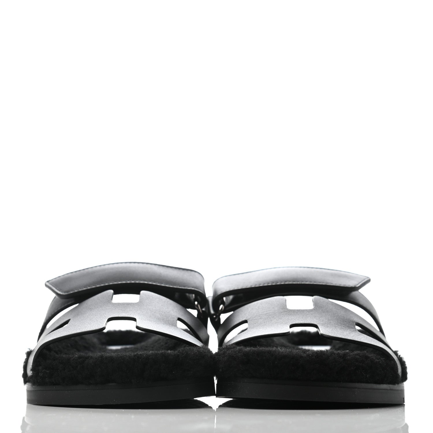 Hermes Calfskin Woolskin Womens Chypre Sandals 37 Black 2 of 6