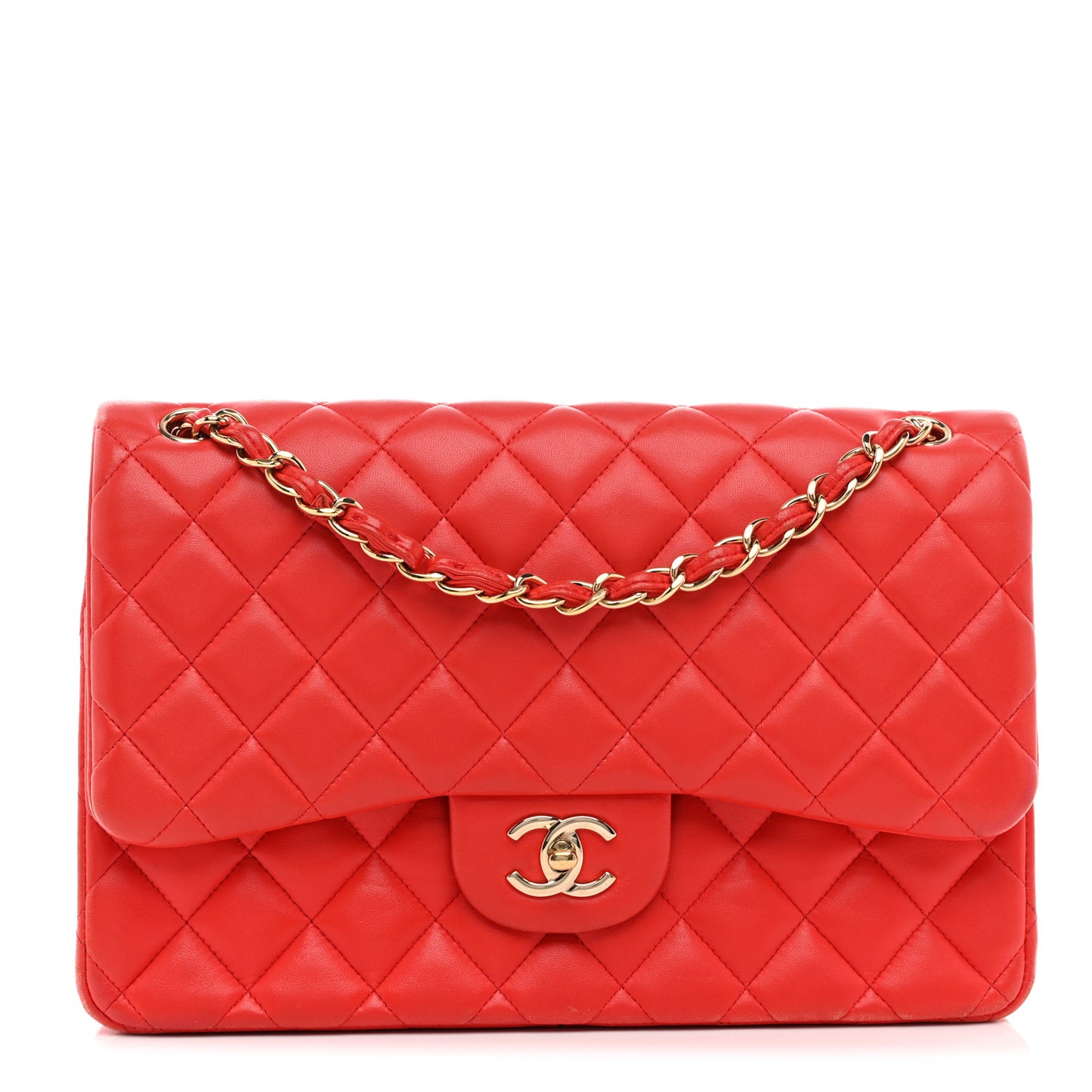 Lambskin Quilted Jumbo Double Flap Red