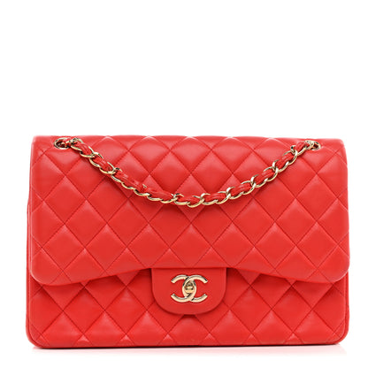 Chanel Lambskin Quilted Jumbo Double Flap Red 1 of 14