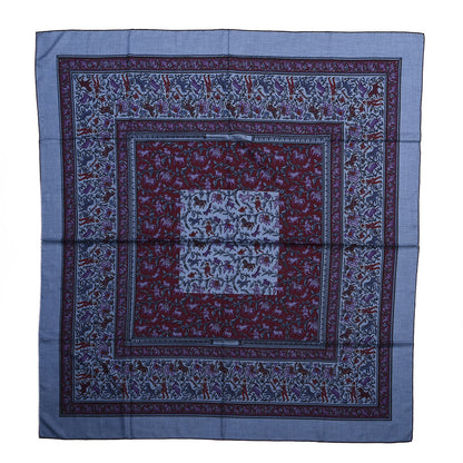 Hermes Cashmere Silk Chasse En Inde Shawl 140 Bleu Chine Violet Blue Jean 1 of 3