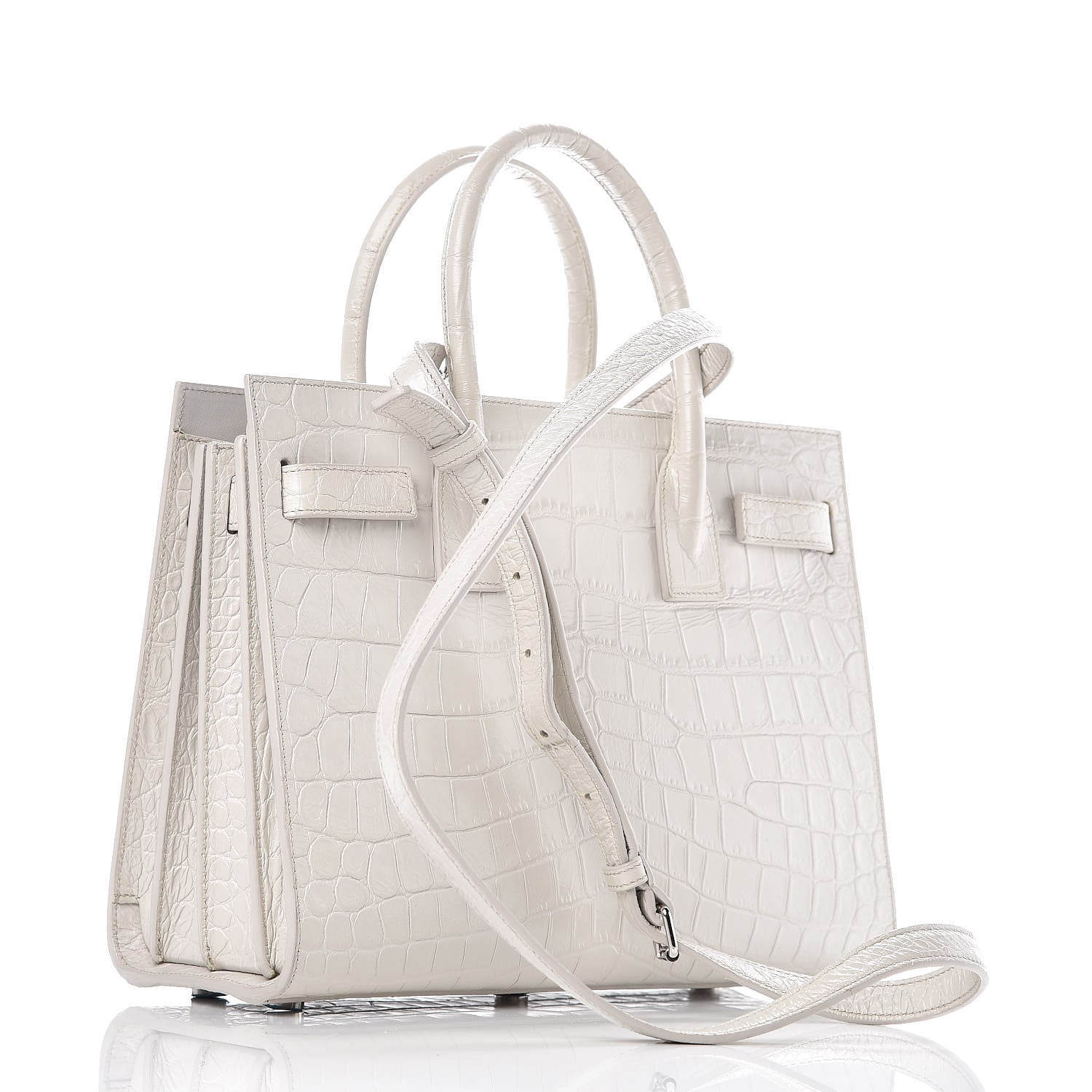 Saint Laurent Calfskin Crocodile Embossed Baby Sac De Jour Gris Perle 3 of 11