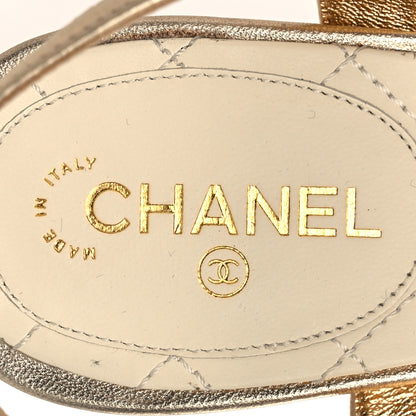 Chanel Metallic Lambskin Camellia Sandals 37.5 Gold 9 of 13