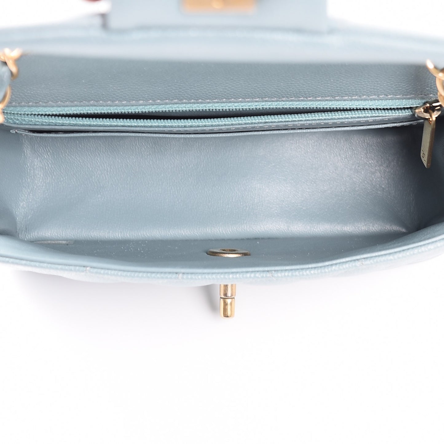 Iridescent Caviar Quilted Mini Rectangular Flap Light Blue
