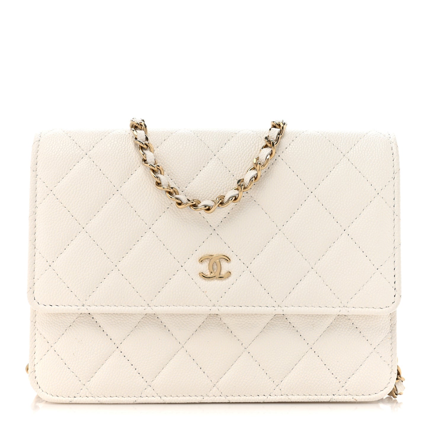 Caviar Quilted Square Wallet On Chain WOC White