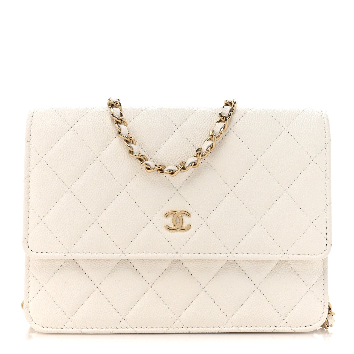 Chanel Caviar Quilted Square Wallet On Chain WOC White 1 of 14