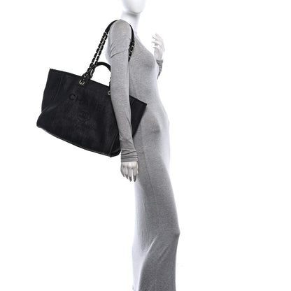 Chanel Mixed Fibers Calfskin Striped Medium Deauville Tote Black 2 of 10