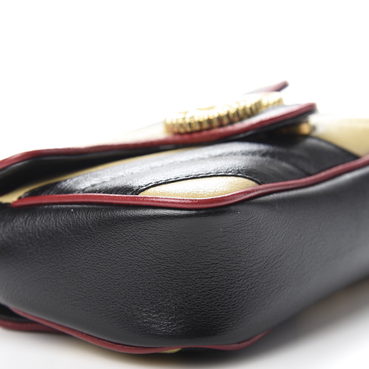 Vintage Effect Calfskin Matelasse Diagonal Striped Super Mini Torchon GG Marmont Shoulder Bag Black Beige