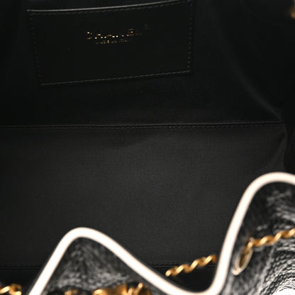Chanel Braided Raffia Calfskin Quilted Small Chanel 25 Handbag Black White 4 of 9