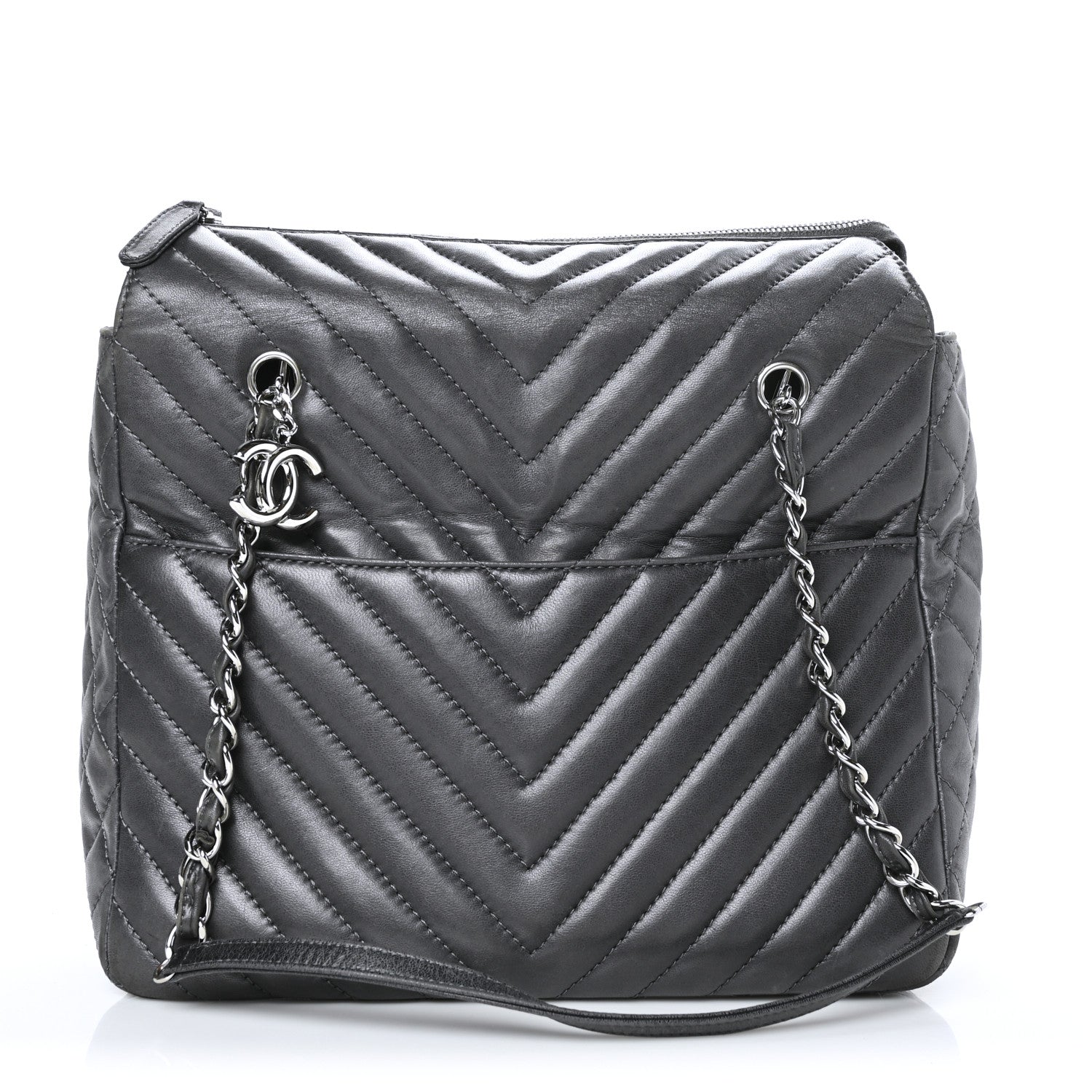 Chanel Lambskin Surpique Chevron Quilted Tote Dark Grey 1 of 10