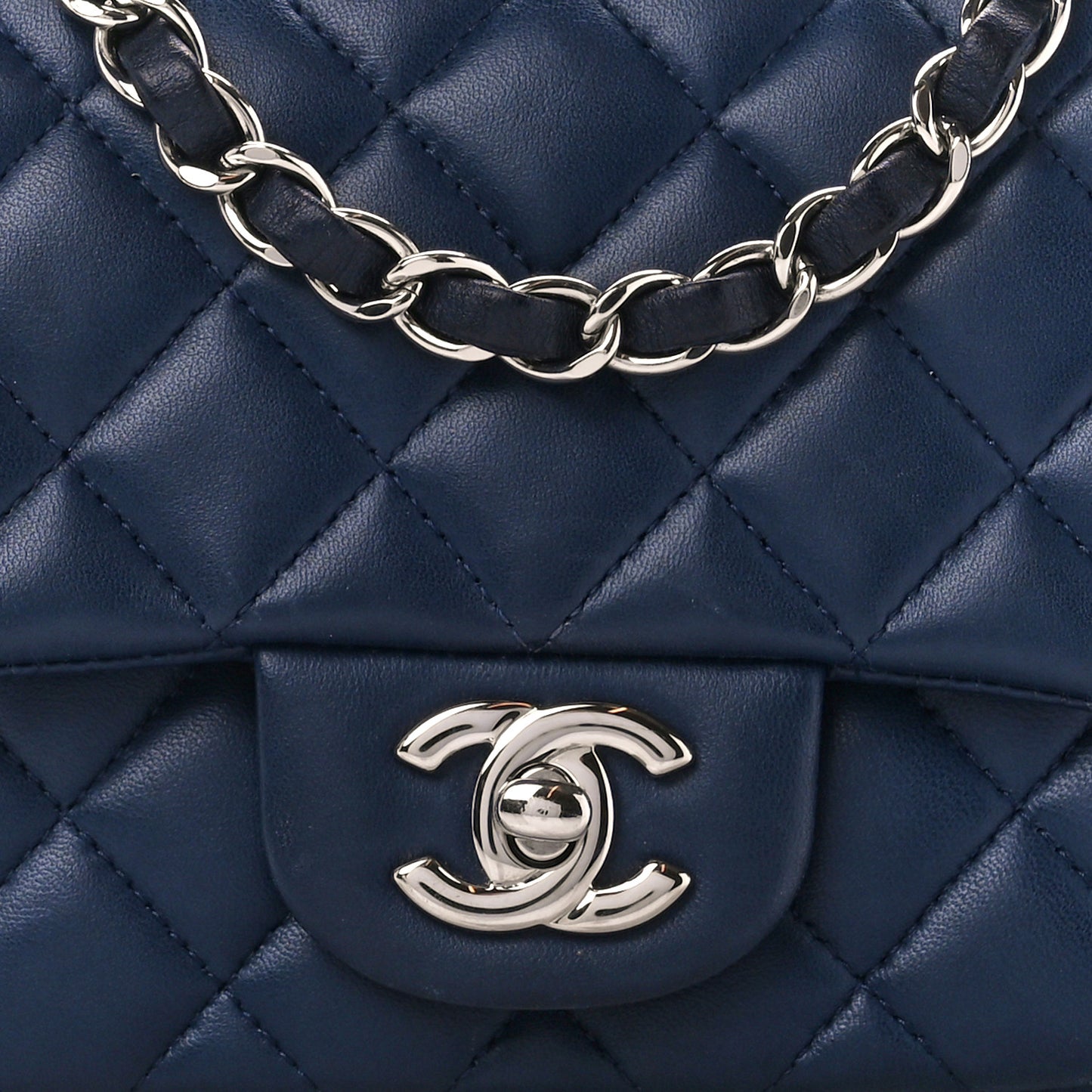 Lambskin Quilted Mini Square Flap Navy
