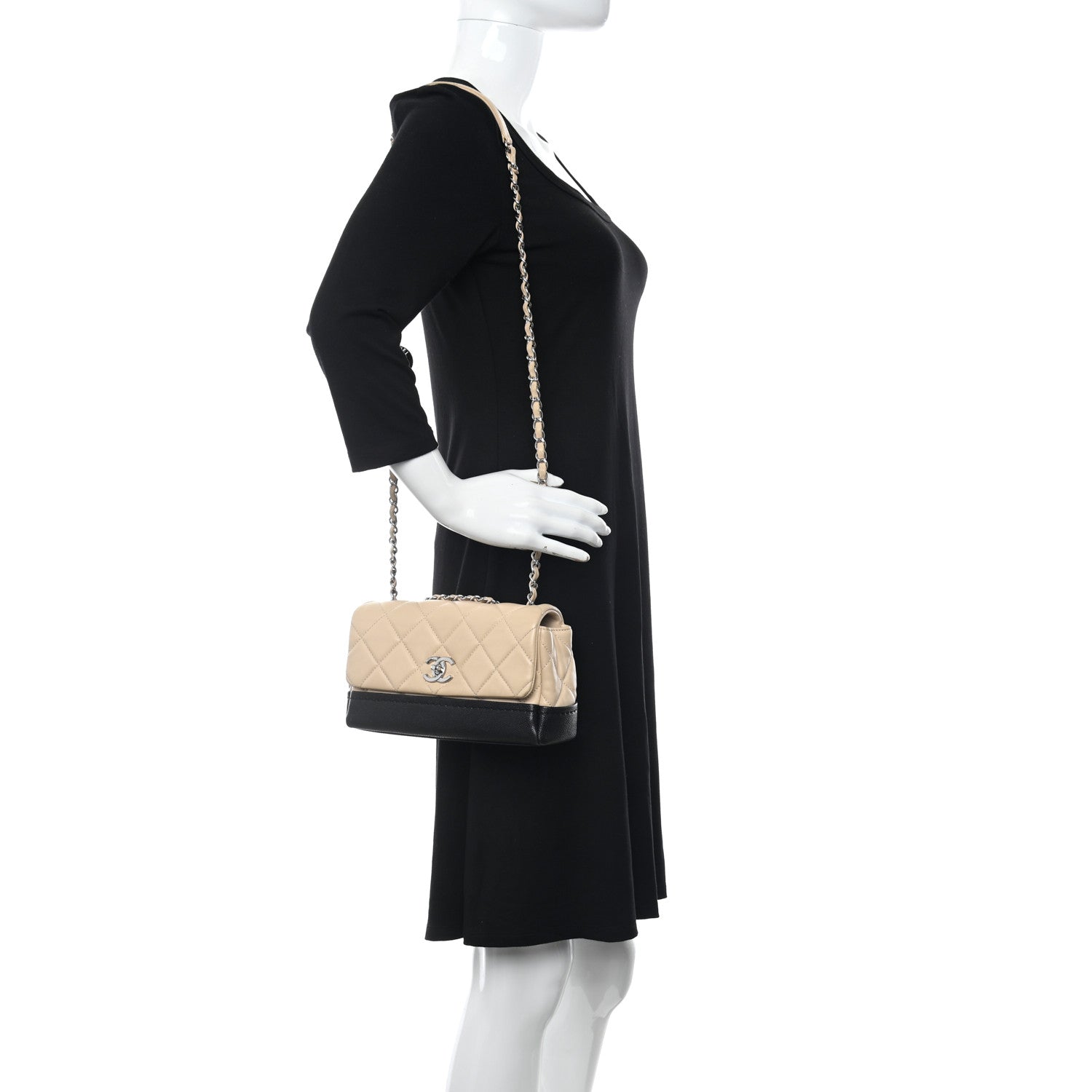 Chanel Calfskin Quilted Flap Beige Black 2 of 12